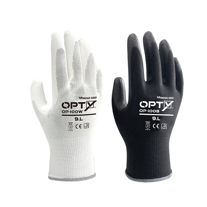 PU Gloves Factory - OEM Comfortable Durable OP-100W General Purpose White Polyester