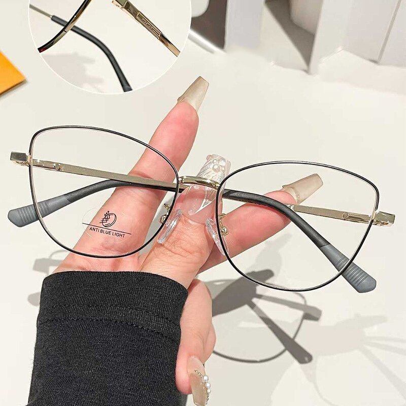 Anti Blue Light Glasses Factory - OEM Custom Retro Pink Red Metal Cat Eye