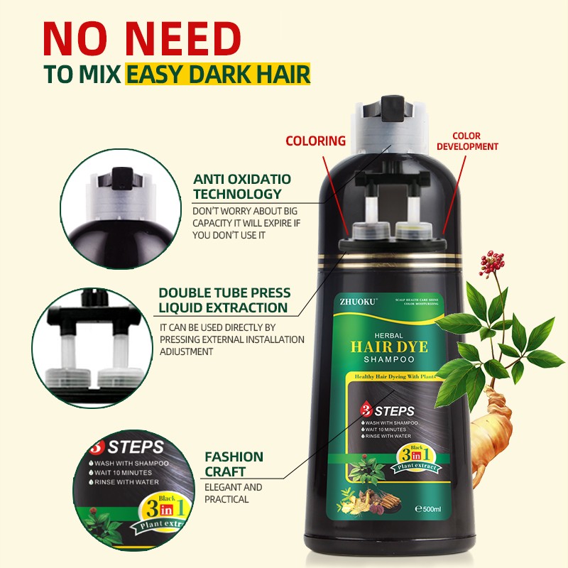 Wholesale Chinese Organic Herbal Hair Color Shampoo Black Hair Dye Permanent Lasting