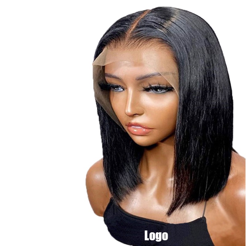 Cheap European and American Wig Female Black Short Straight Hair Center Part bob Carries Short Straight Hair Rose Net