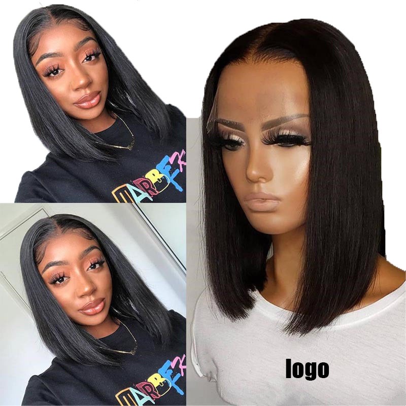 Cheap European and American Wig Female Black Short Straight Hair Center Part bob Carries Short Straight Hair Rose Net