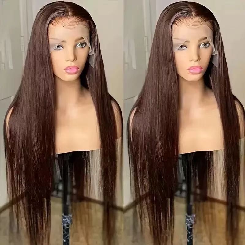 Wholesale  30inches European Female Wig Front Lace Straight Hair Wig Black Medium Length Straight Hair Multi-size Optional