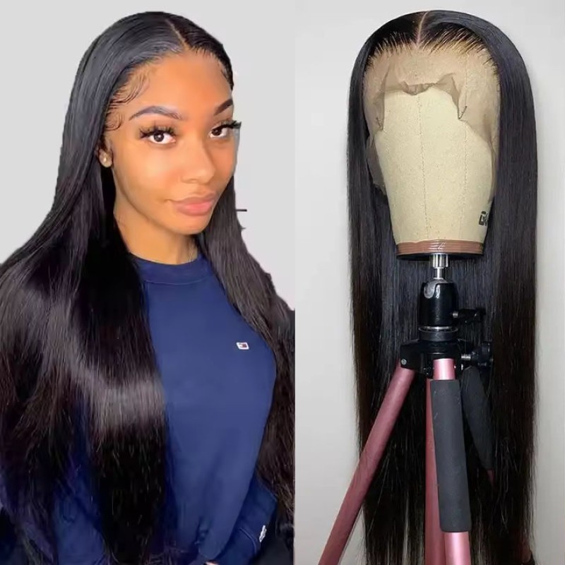 Wholesale 13*4 100% Human Hair Straight Hair  Wig Female Full Head Shape   Long Straight Hair with Bangs