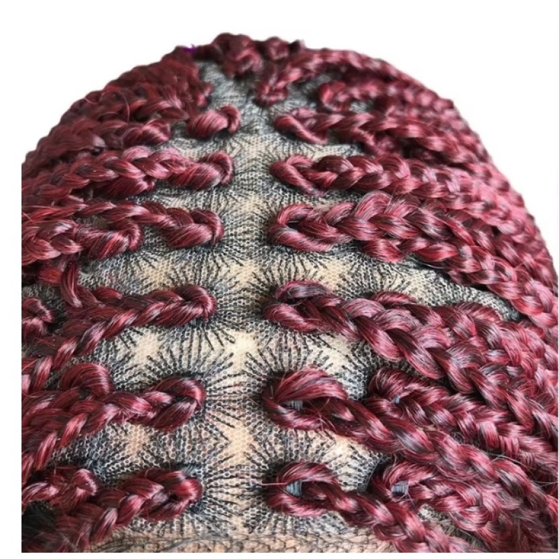 African Wig Chemical Fiber Three Strands Braided Long Curly Hair Front Lace Headpiece 34" Box Braided Lace Wigs