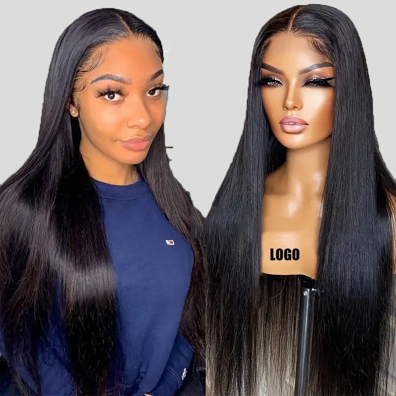 Wholesale  30inches European Female Wig Front Lace Straight Hair Wig Black Medium Length Straight Hair Multi-size Optional