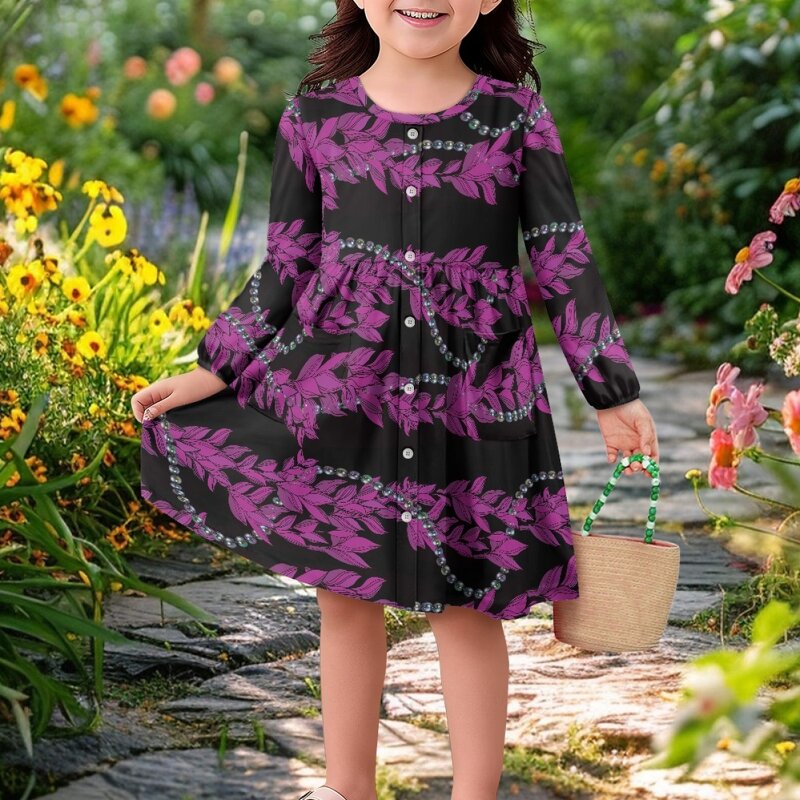 Girls Pleated Skirt Factory - OEM 2025 Hawaiian Style Custom Made Mokihana Lei Stretch