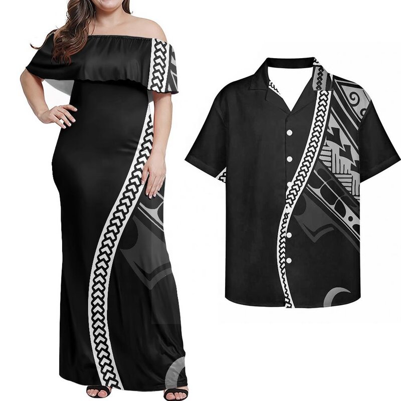 Off Shoulder Ruffle Dress Factory - OEM 2022 Hot Selling 7XL Love U Samoan Floral