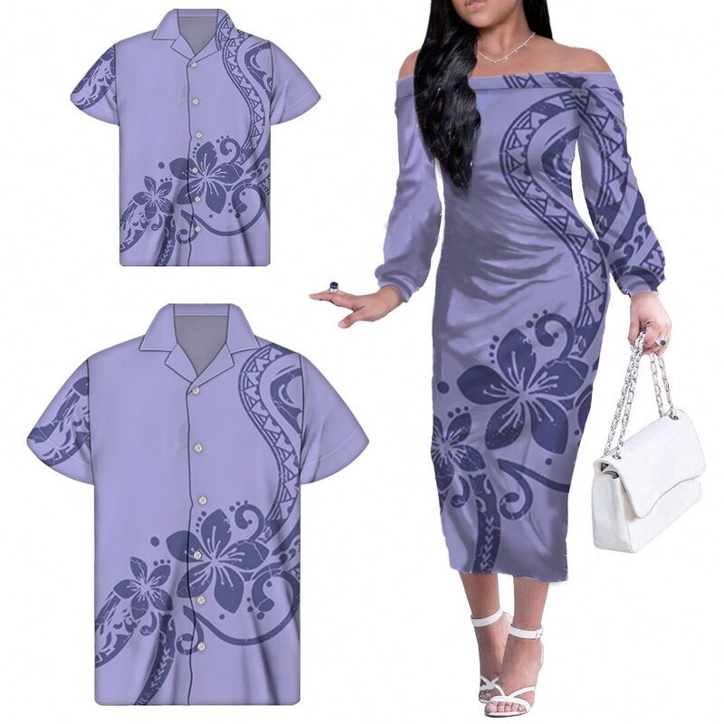 Family Outfits Factory - OEM Purple Polynesian Tribal Floral Custom Bodycon Women