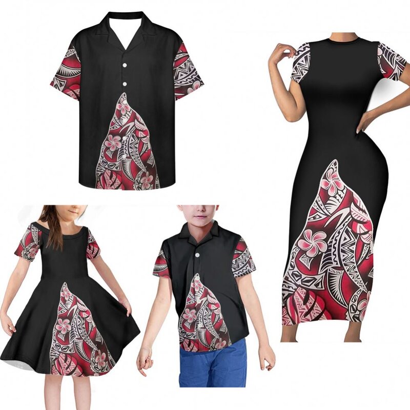 Family Clothing Outfits Factory - OEM Girls' Clothing Sets Polynesian Tribal Blue White