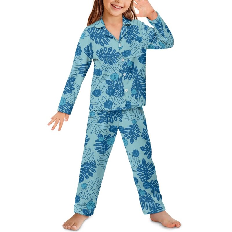 Button Long Sleeve Pajama Set Factory - OEM Custom Hawaiian Fashion Black Ulu Palaka