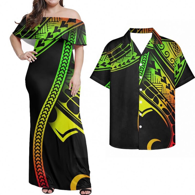 Off Shoulder Ruffle Dress Factory - OEM 2022 Hot Selling 7XL Love U Samoan Floral