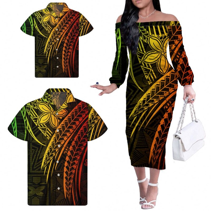 Polynesian Tribal Floral Dress Factory - OEM One Shoulder Custom Luxury Dresses Matching