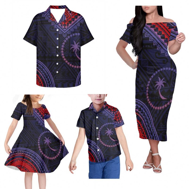 Family Matching Outfits Factory - OEM Mother Daughter Island Dress Polynesian Tribal