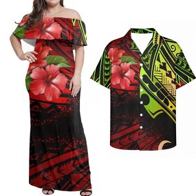 Off Shoulder Ruffle Dress Factory - OEM 2022 Hot Selling 7XL Love U Samoan Floral