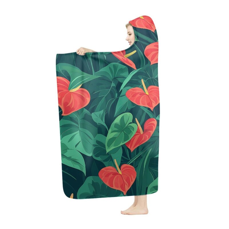 Oversized Hooded Blankets Factory - OEM Custom Anthurium Hawaii Print Wearable Flannel