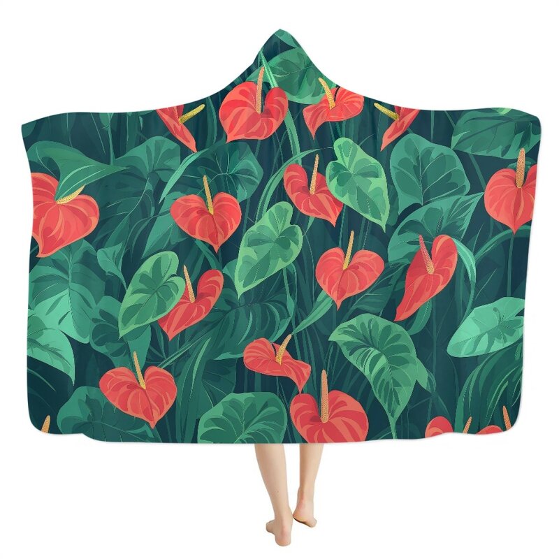 Oversized Hooded Blankets Factory - OEM Custom Anthurium Hawaii Print Wearable Flannel