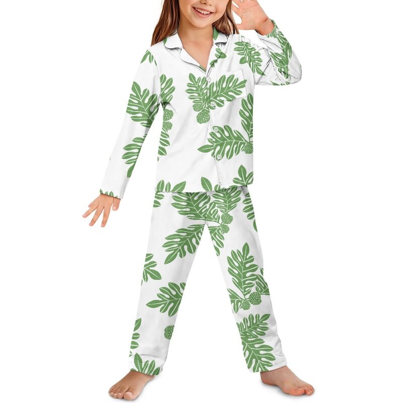 Button Long Sleeve Pajama Set Factory - OEM Custom Hawaiian Fashion Black Ulu Palaka