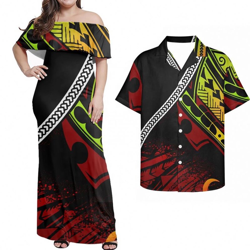 Off Shoulder Ruffle Dress Factory - OEM 2022 Hot Selling 7XL Love U Samoan Floral