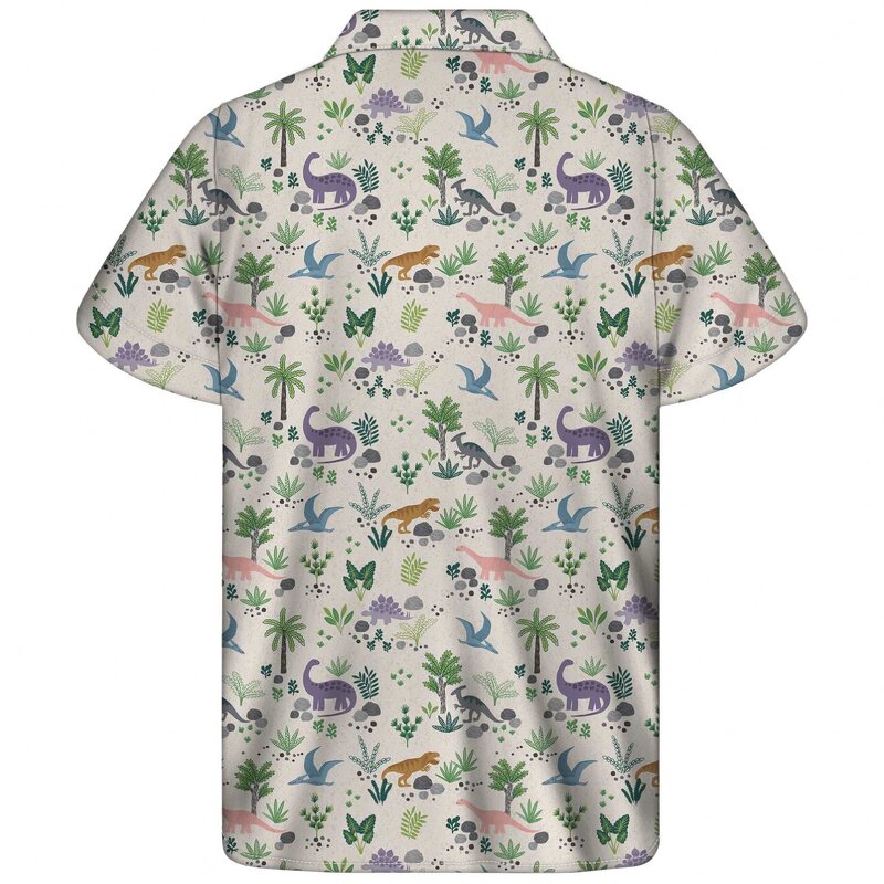 Dinosaur Design Shirt Manufacturer - OEM Custom Print Cuban Guayabera Turn-Down Collar