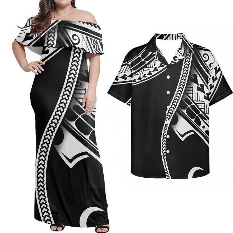 Off Shoulder Ruffle Dress Factory - OEM 2022 Hot Selling 7XL Love U Samoan Floral