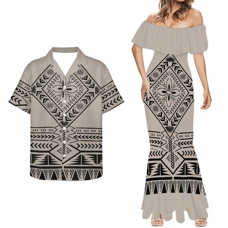 Couples Outfits Shirts Manufacturer - OEM Print Demand Polynesian Tribal Hawaiian Red