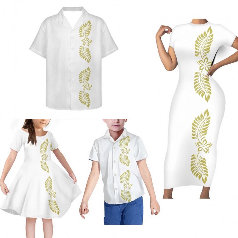 Family Clothing Outfits Factory - OEM Girls' Clothing Sets Polynesian Tribal Blue White