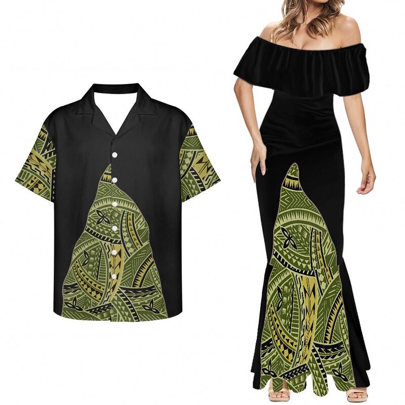 Couples Outfits Shirts Manufacturer - OEM Print Demand Polynesian Tribal Hawaiian Red