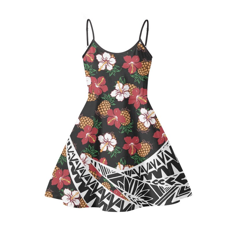 Women's Sleeveless Party Dress Factory - OEM 2022 Summer Polynesian Tribal Hibiscus Print