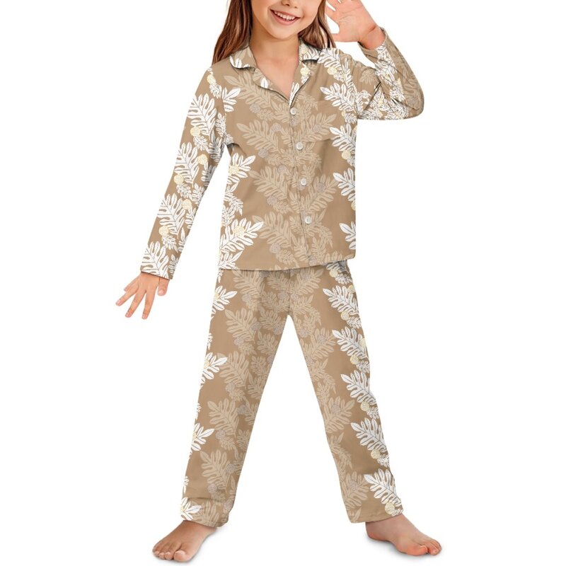 Button Long Sleeve Pajama Set Factory - OEM Custom Hawaiian Fashion Black Ulu Palaka