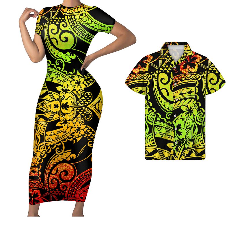 Couples Matching Outfits Manufacturer - OEM Polynesian Tribal Hibiscus Shirts Elegant
