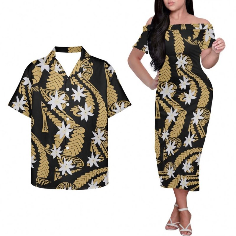 Couples Matching Outfits Manufacturer - OEM Dresses Women Off Shoulder Custom Polynesian