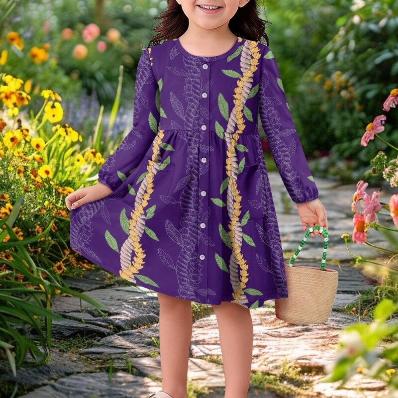 Girls Pleated Skirt Factory - OEM 2025 Hawaiian Style Custom Made Mokihana Lei Stretch