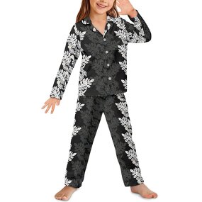Button Long Sleeve Pajama Set Factory - OEM Custom Hawaiian Fashion Black Ulu Palaka