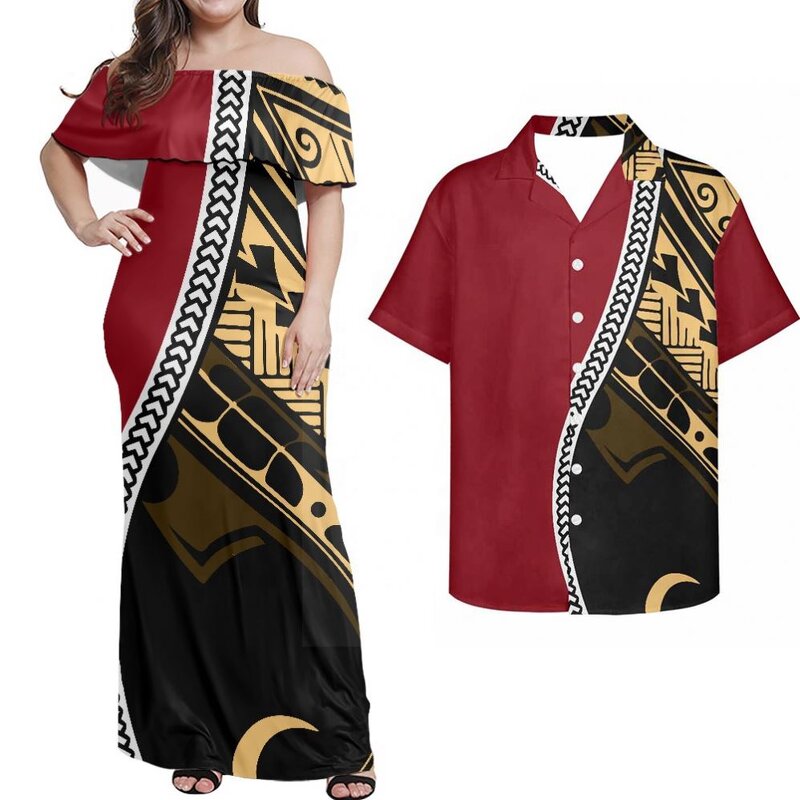 Off Shoulder Ruffle Dress Factory - OEM 2022 Hot Selling 7XL Love U Samoan Floral