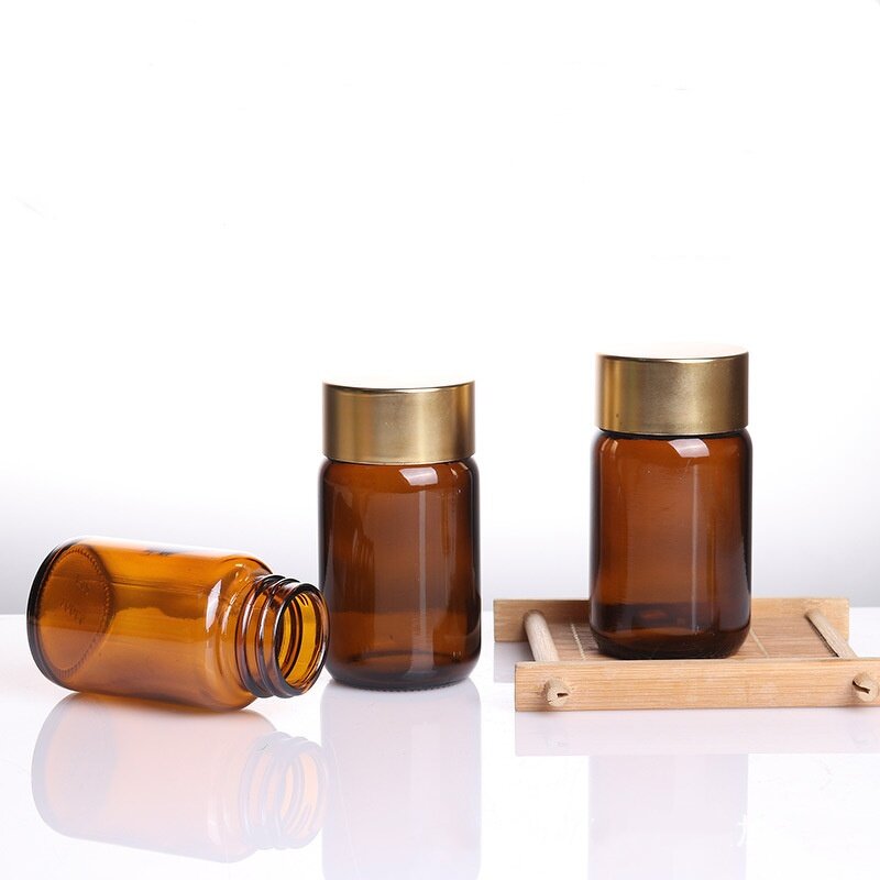 Packaging Glass Jar Containers Factory - OEM 100-120CC Empty Wide Mouth Amber Medicine