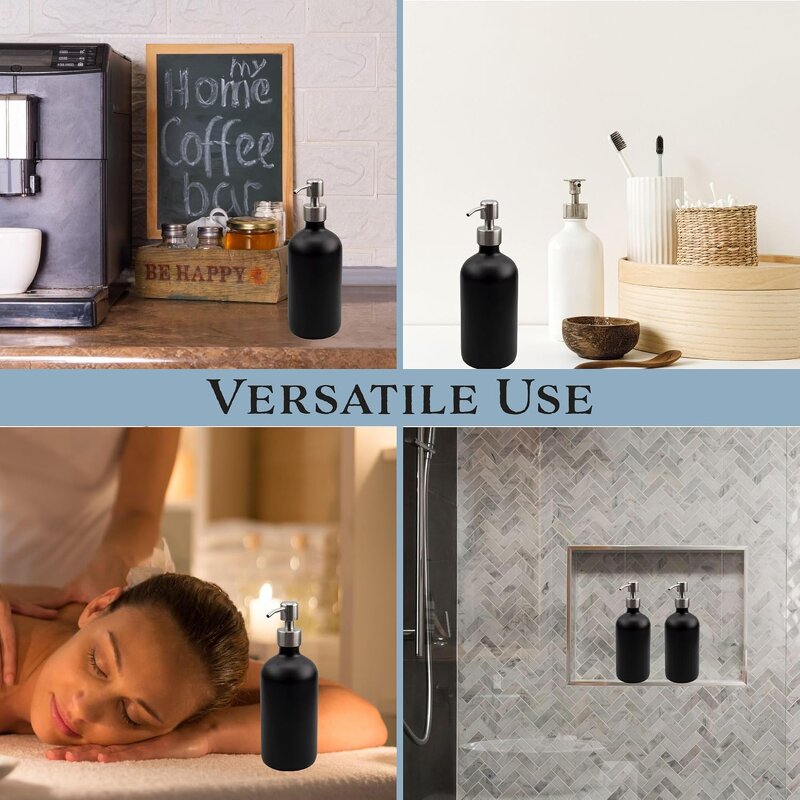 Black Boston Round Glass Bottle Factory - OEM 16 oz with Stainless Steel Pump 500ml