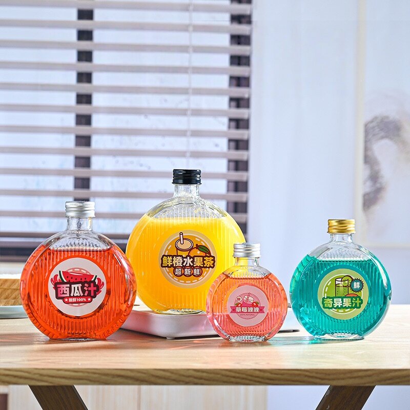 Glass Beverage Bottle Factory - OEM Food Grade Flat Packaging 50-500ml with Metal Cap