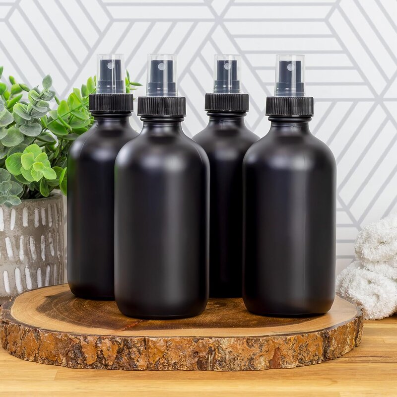 Matte Black Essential Oil Spray Bottle Factory - OEM 250ml 8oz Boston Round with Sprayer