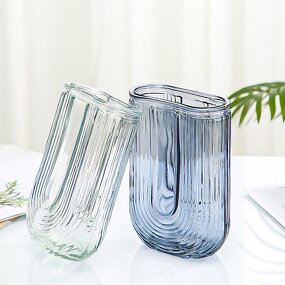 Modern Classic Art Deco Glass Vase Manufacturer - OEM Minimalist Flat U Shaped Transparent