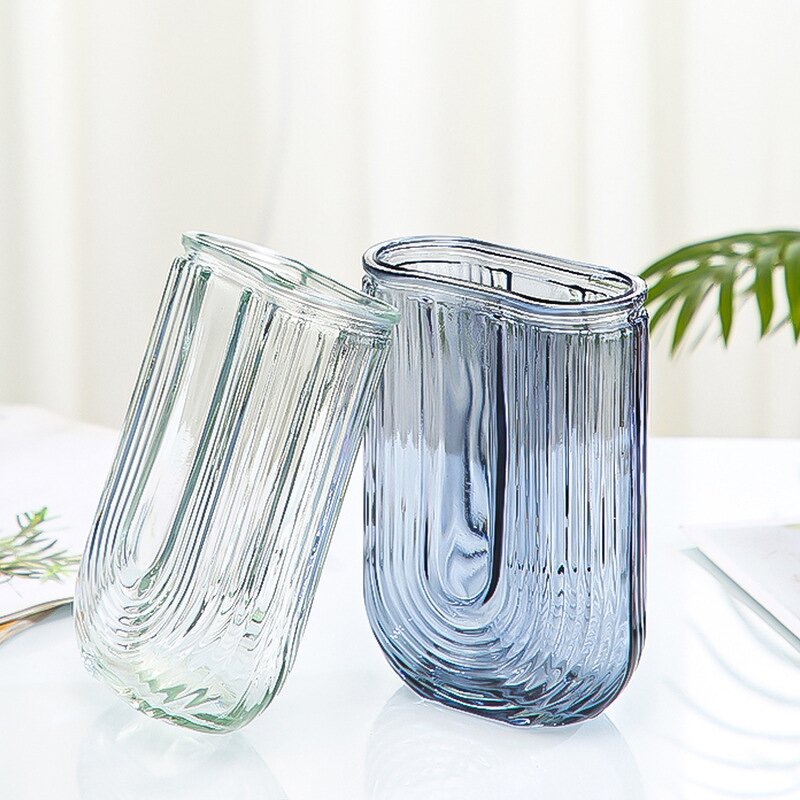 Modern Classic Art Deco Glass Vase Manufacturer - OEM Minimalist Flat U Shaped Transparent