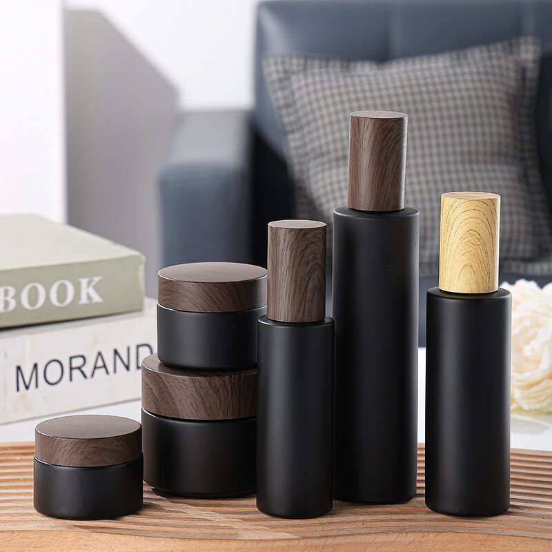 Matte Black Glass Jar Factory - OEM Wholesale 5-50g Empty Cosmetic Jar with Bamboo Lids