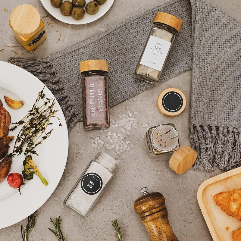 Glass Spice Jar with Bamboo Cap Factory - OEM Custom Logo 4oz 120ml Square Shape