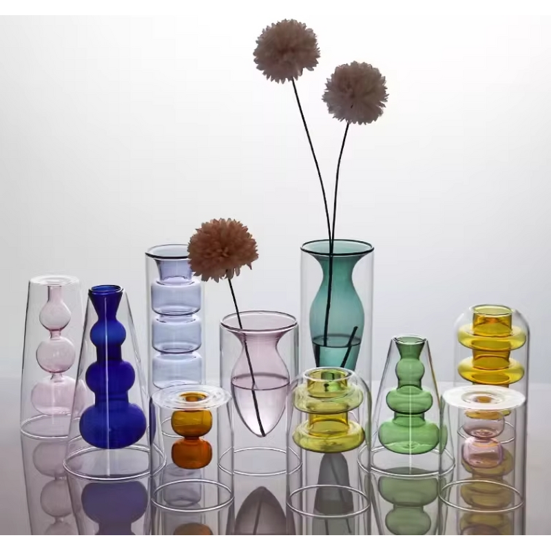 High Borosilicate Glass and Crystal Vases Factory - OEM Double Layer Transparent Colorful