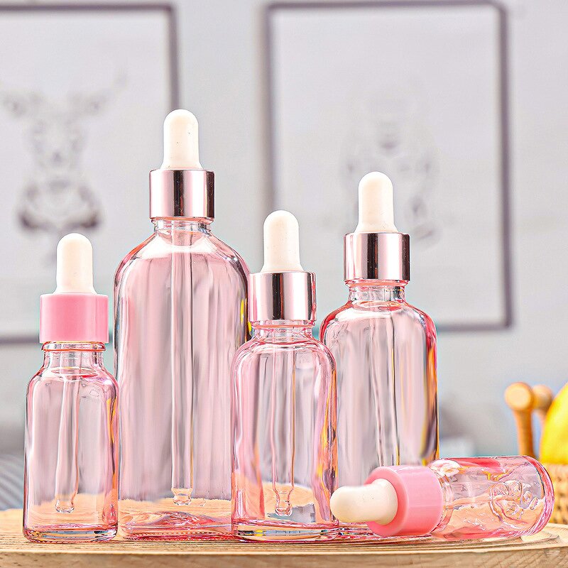 Cosmetic Serum Packaging Glass Bottle Factory - OEM 5-100ml Transparent Pink Rose Gold