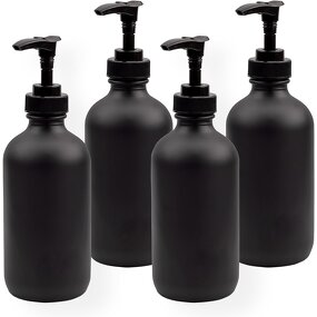 Black Boston Round Glass Bottles Manufacturer - OEM 8OZ with Black Plastic Pump 250ml