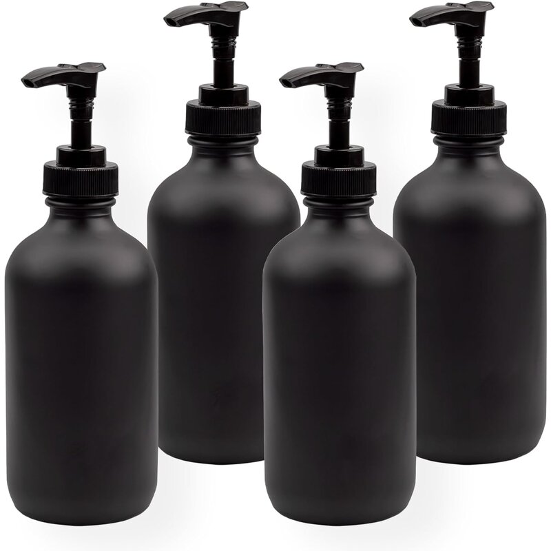 Black Boston Round Glass Bottles Manufacturer - OEM 8OZ with Black Plastic Pump 250ml