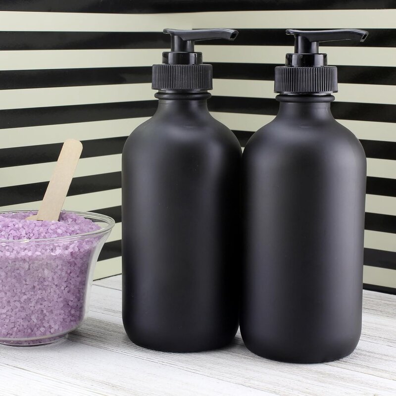 Black Boston Round Glass Bottles Manufacturer - OEM 8OZ with Black Plastic Pump 250ml