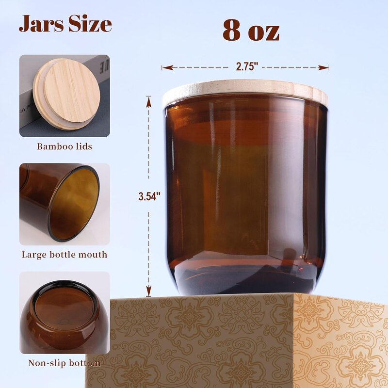 Amber Glass Candle Jars Manufacturer - OEM 180-300ml with Bamboo Lids Airtight Vessels