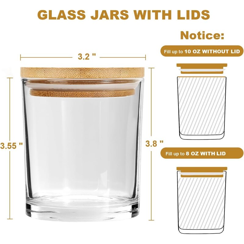 Clear Glass Candle Jars Manufacturer - OEM 10 OZ with Bamboo Lid Bulk Empty Containers