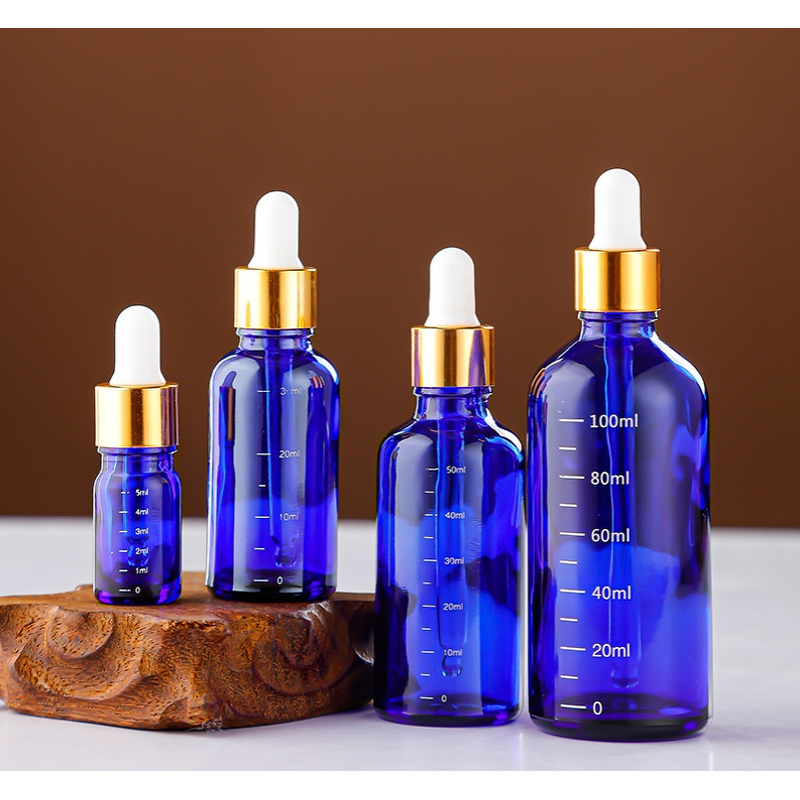 Blue Glass Bottle with Dropper Manufacturer - OEM 5-100mL Rubber Head Cosmetic Essential